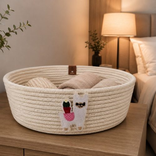 Cesto Infantil Lhama Cru — cesto artesanal em cordão de algodão da Villani Linhas