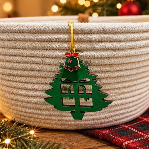 Cesto de Natal Árvore de Feltro Cru — cesto artesanal em cordão de algodão da Villani Linhas
