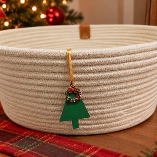 Cesto de Natal Árvore Fina Cru — cesto artesanal em cordão de algodão da Villani Linhas