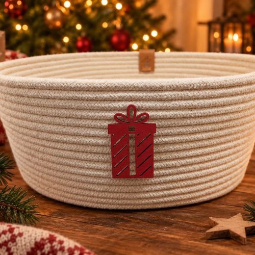 Cesto de Natal Caixa de Presente Cru — cesto artesanal em cordão de algodão da Villani Linhas