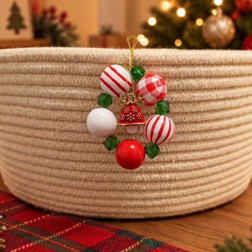 Cesto de Natal Guirlanda Cru — cesto artesanal em cordão de algodão da Villani Linhas