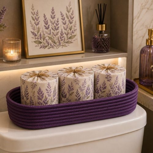 Cesto Oval Organizador Roxo — cesto artesanal em cordão de algodão da Villani Linhas